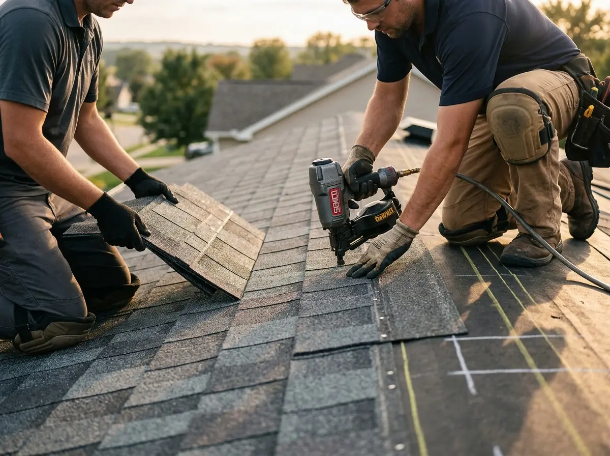 Professional roofer working on a residential roof in Lomita